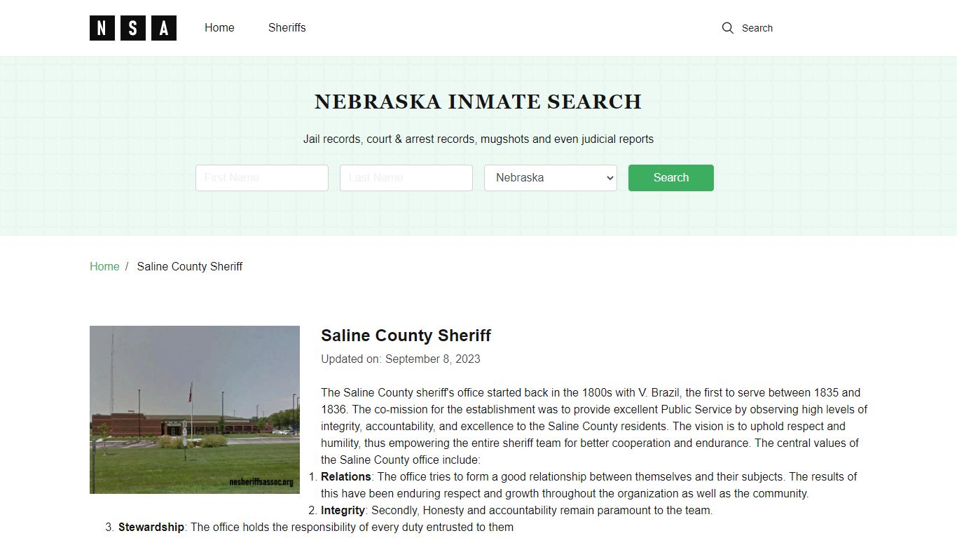 Saline County Sheriff, Nebraska and County Jail Information