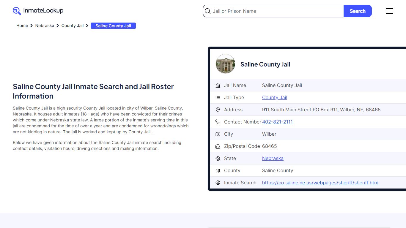 Saline County Jail Inmate Search - Wilber Nebraska - Inmate Lookup